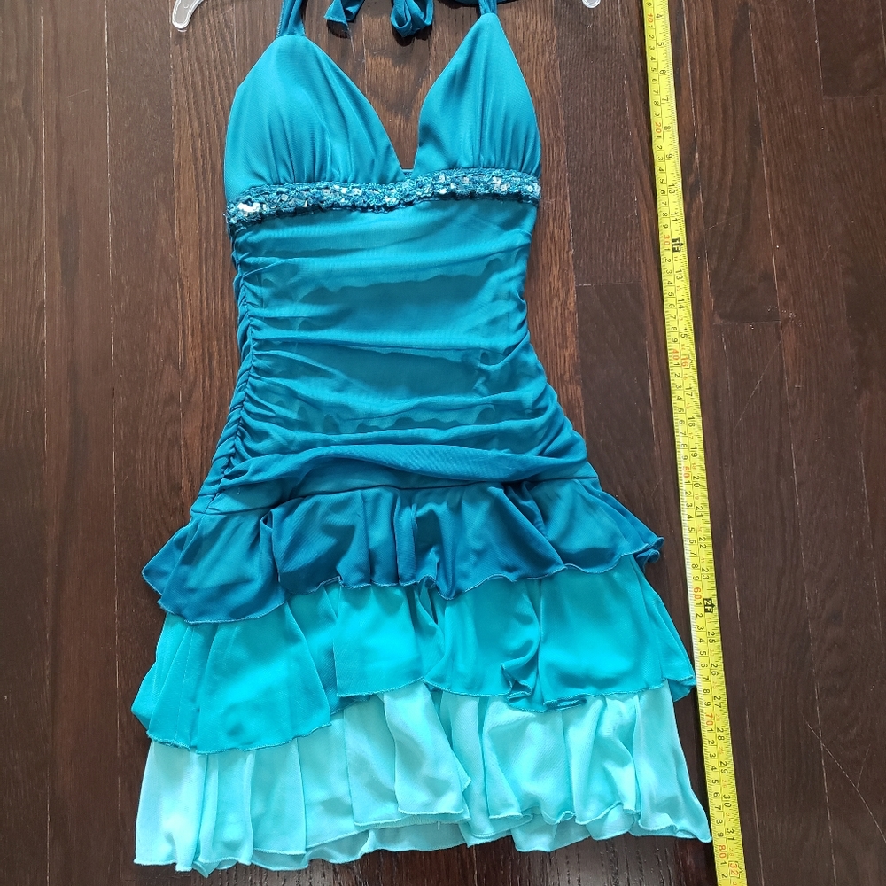 Green ruched ruffle sheer chiffon halter dress- NWT